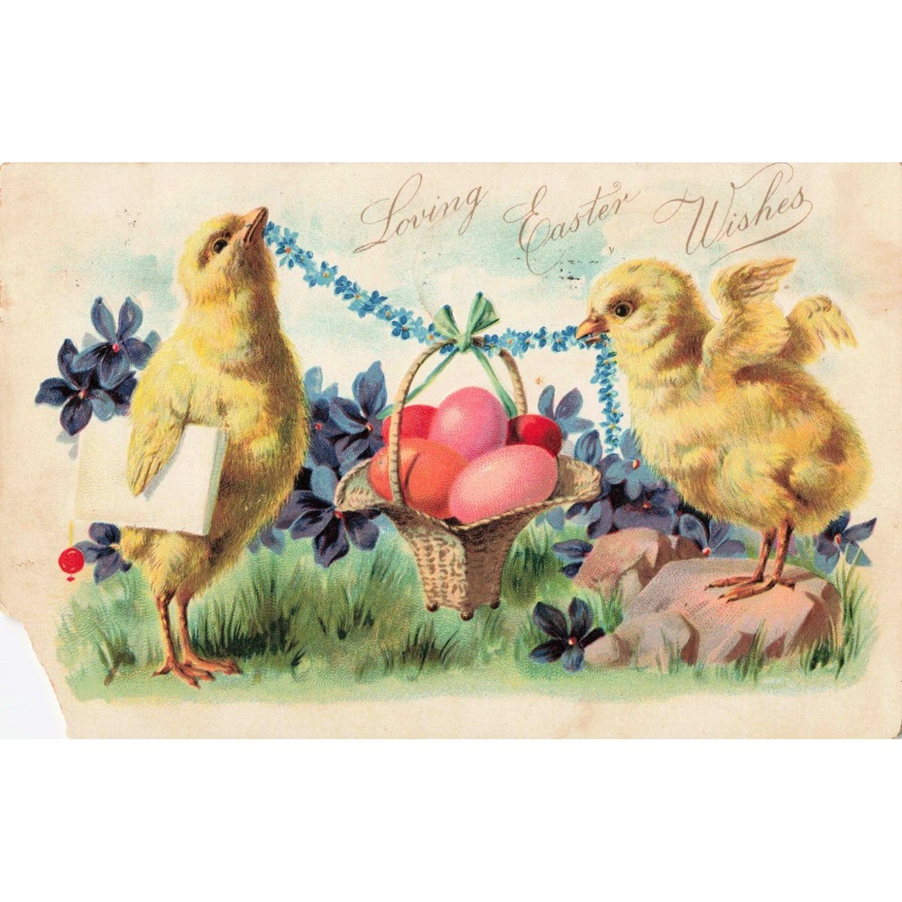 Antique Easter Postcard Raphael Tuck Chicks Eggs Embossed Germany 1907 Used